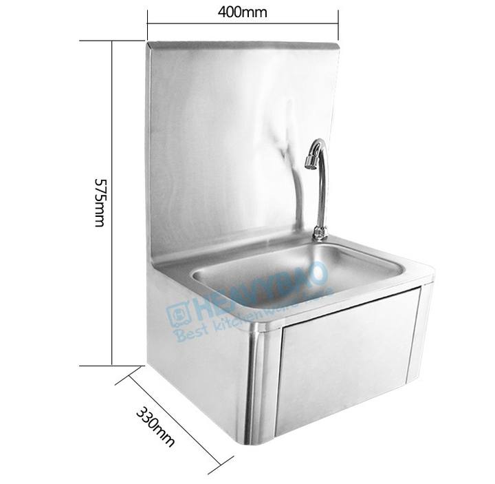 Heavybao Industrial Kitchen Stainless Steel Knee Operated Wash Basin Wall Hanging Hand Sink For Public Places