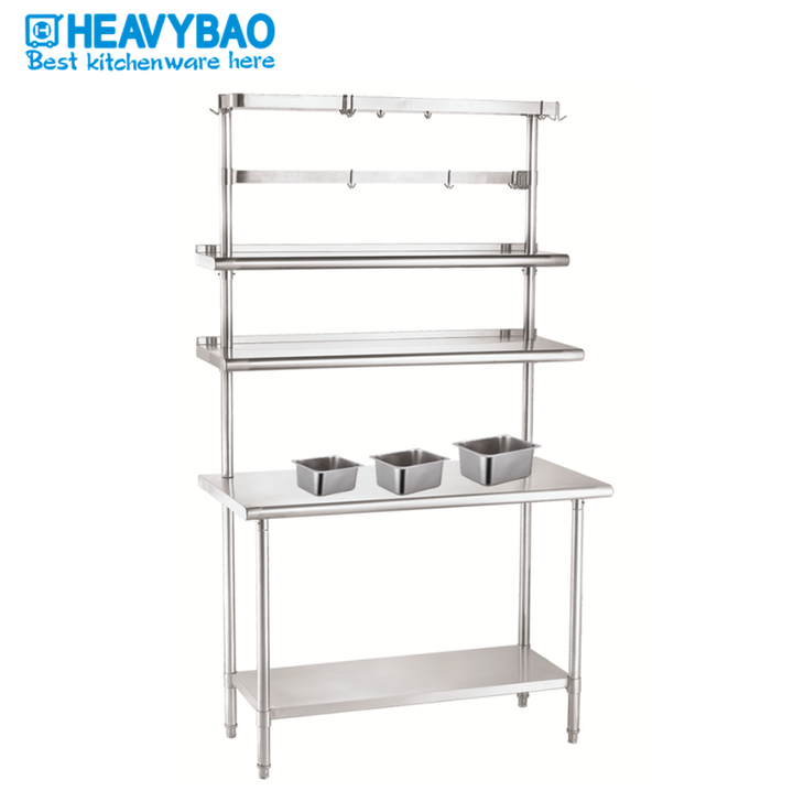 Heavybao Kitchen Equipment Stainless Steel Round Tube Work Table With Extra Shelf Used Food Restaurant Prep Table