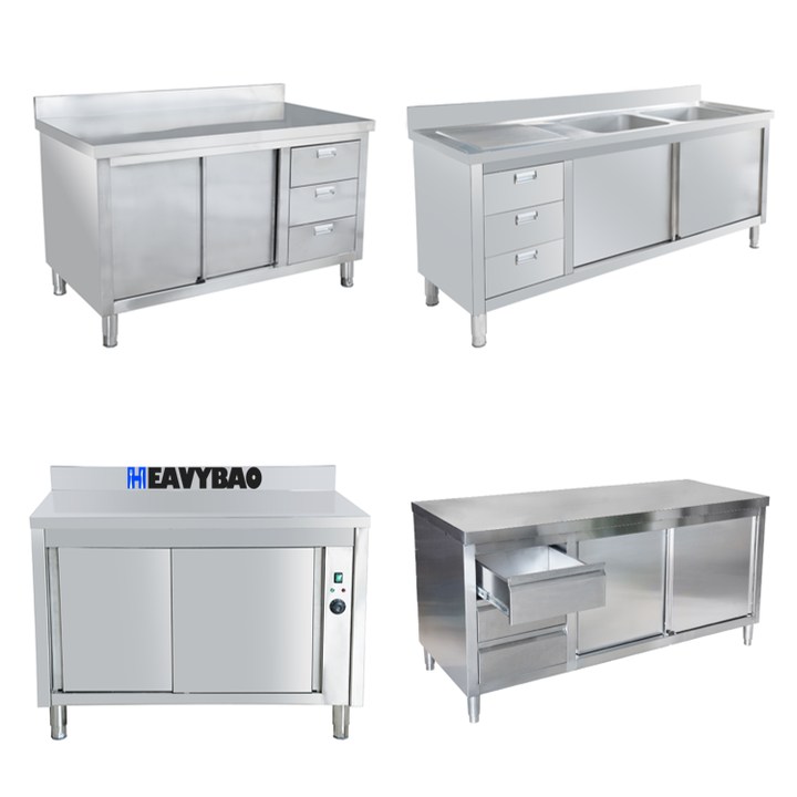 Heavybao Kitchen Equipment Work Bench Restaurant Stainless Steel Table Kitchen Wort Table Cabinet Sink Factory Direct