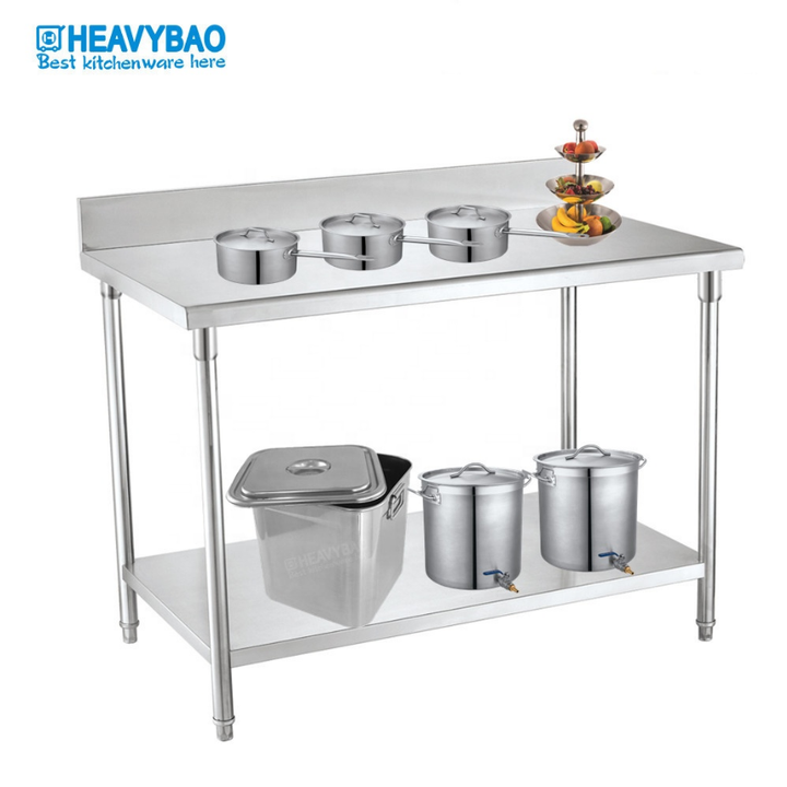 Heavybao Kitchen Stainless Steel Heavy Duty Work Table  With Backsplash Used  Food Free Standing Kitchen Working Table