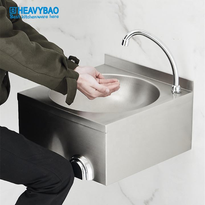 Heavybao Kitchen Stainless Steel Knee Operated Round Sink Wash Basin