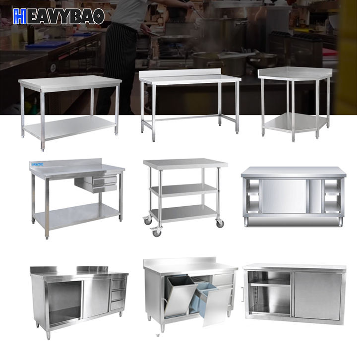 Heavybao Knocked-down Lab Kitchen 2-Tier Stainless Steel Round Tube Work Table In 700mm Width