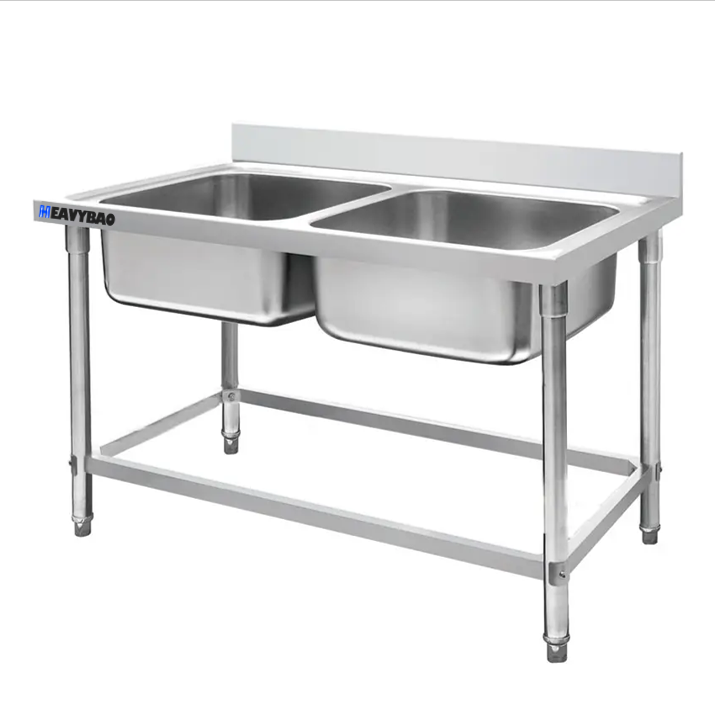 Heavybao Restaurant Kitchen Equipment Double Bowls Custom Stainless Steel Dish Washing Sinks