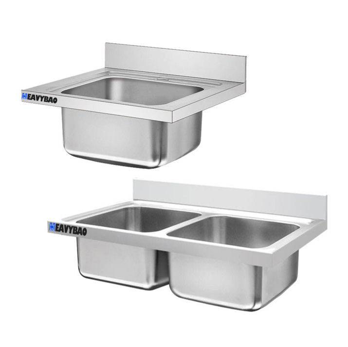 Heavybao Restaurant Kitchen Equipment Stainless Steel Commercial Sink Table Top Saudi Industrial Double Sink Bench Counter