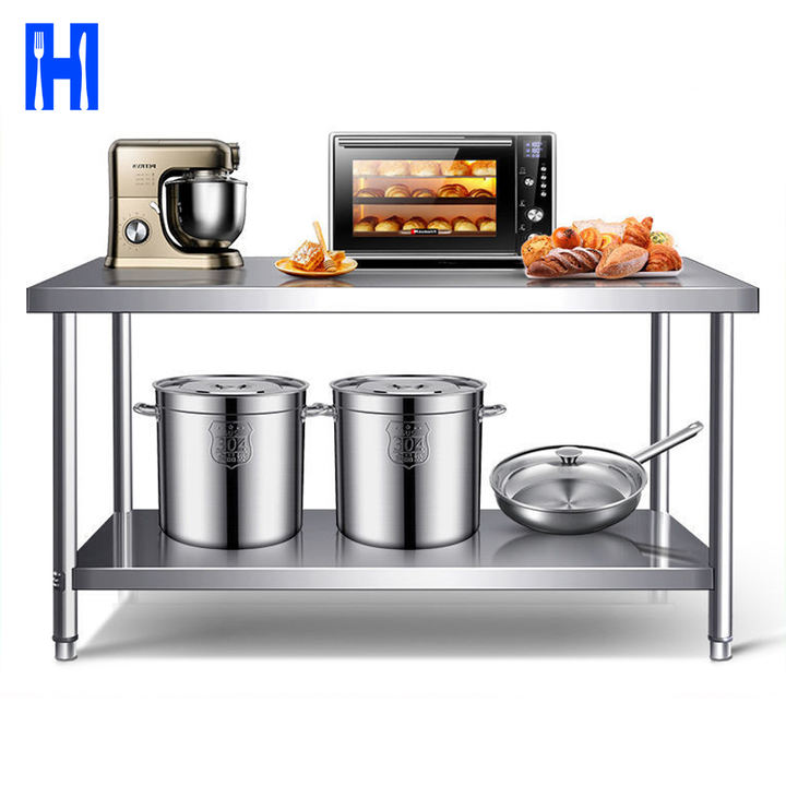 Heavybao Restaurant Knocked-down Lab Kitchen Worktable Stainless Steel Round Tube Work Table With Backsplash Manufacturing Firm