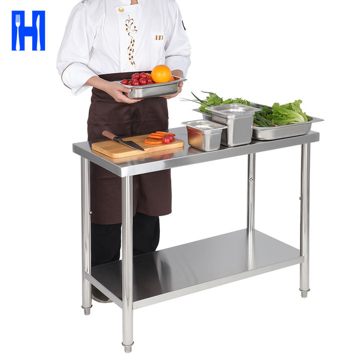 Heavybao Restaurant Knocked-down Lab Kitchen Worktable Stainless Steel Round Tube Work Table With Backsplash Manufacturing Firm