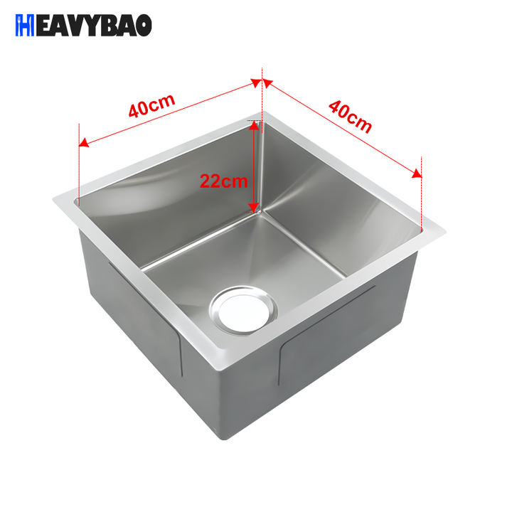 Heavybao Single Bowl Stainless Steel Pressed Kitchen Sink Drainboard Factory Price Hotels Restaurants Industrial Wash Sink