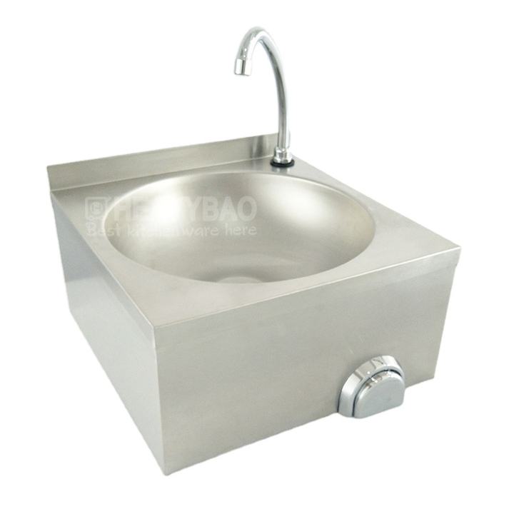 Heavybao Small Stainless Steel Hotel Knee Operated Industrial Kitchen Wash Basin Wall Mounted Hand Sink