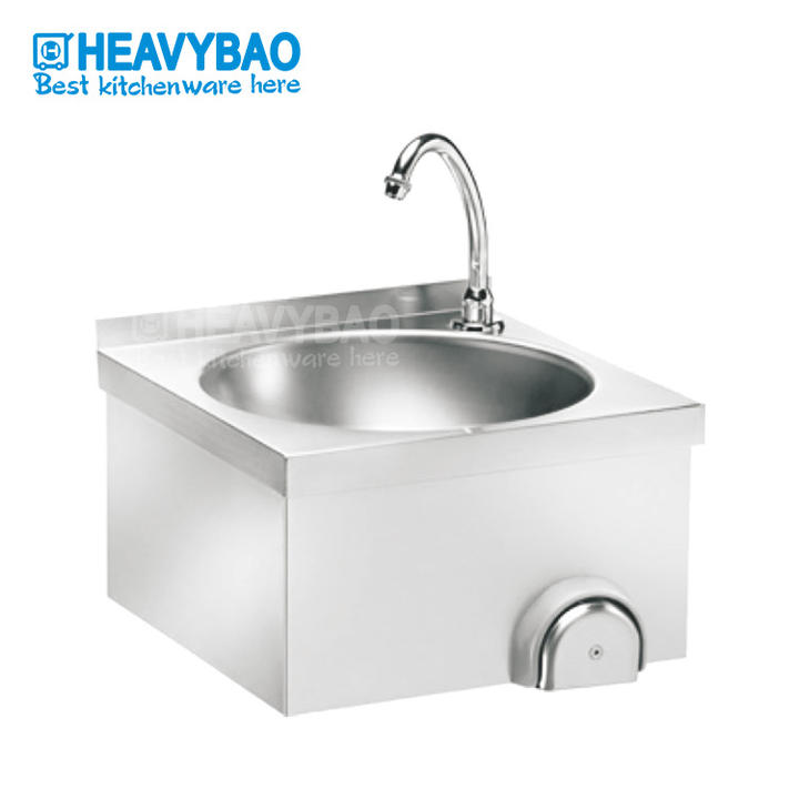 Heavybao Small Stainless Steel Hotel Knee Operated Industrial Kitchen Wash Basin Wall Mounted Hand Sink