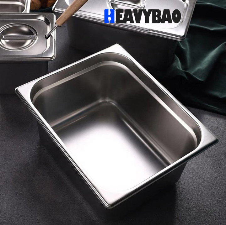 Heavybao Stainless Steel Catering Food Pan Chafing Dishes Dinner Buffet Server Breading Tray for Food Prep Restaurant