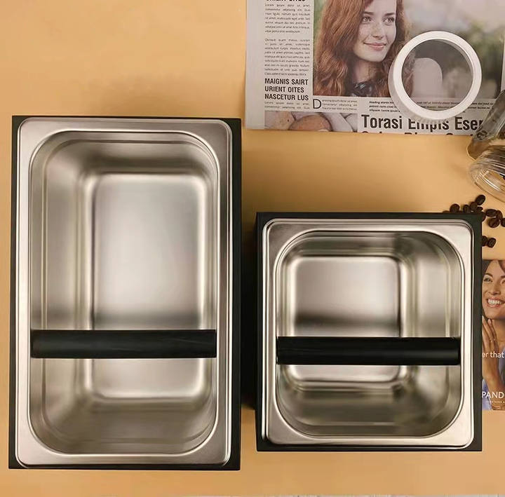 Heavybao Stainless Steel Commercial Coffee Knock Box Coffee Grounds Knock Box With Wooden Base Industrial Wholesale