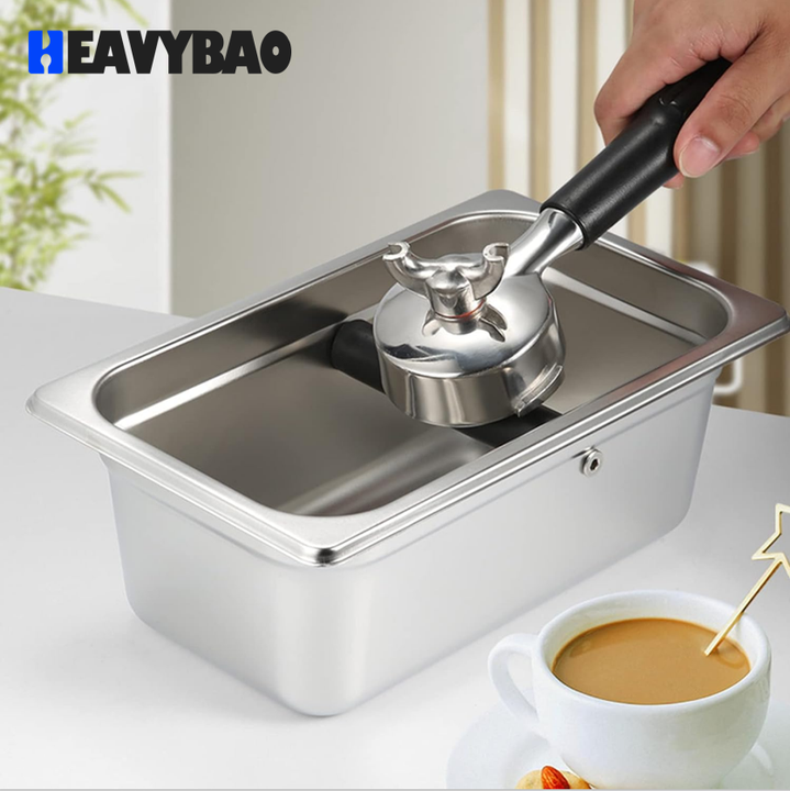 Heavybao Stainless Steel Commercial Coffee Knock Box Coffee Grounds Knock Box With Wooden Base Industrial Wholesale