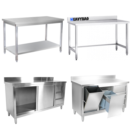 Heavybao Stainless Steel Commercial Kitchen Furniture Food Preparation Work Table For Restaurant Factory Direct Sales Export