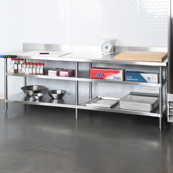 Heavybao Stainless Steel Commercial Work Table with Galvanized Legs, Undershelf, and Casters Direct Wholesale