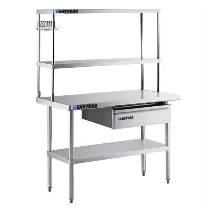 Heavybao Stainless Steel Commercial Work Table With Undershelf And Overshelf Drawer Pot Rack And Bun Pan Rack