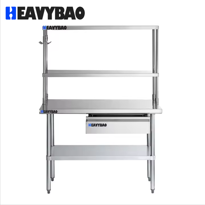 Heavybao Stainless Steel Commercial Work Table With Undershelf And Overshelf Drawer Pot Rack And Bun Pan Rack