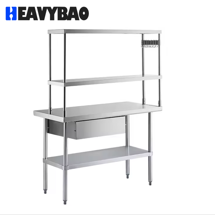 Heavybao Stainless Steel Commercial Work Table With Undershelf And Overshelf Drawer Pot Rack And Bun Pan Rack