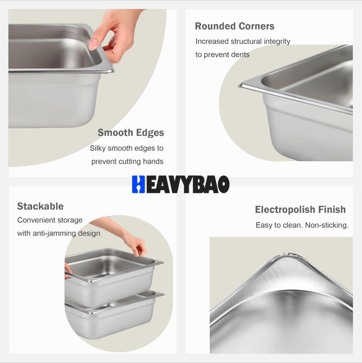 Heavybao Stainless Steel Counter Pan for Hotels and Restaurants for Food Service in Kitchens and Canteens Bulk Purchase Discounts