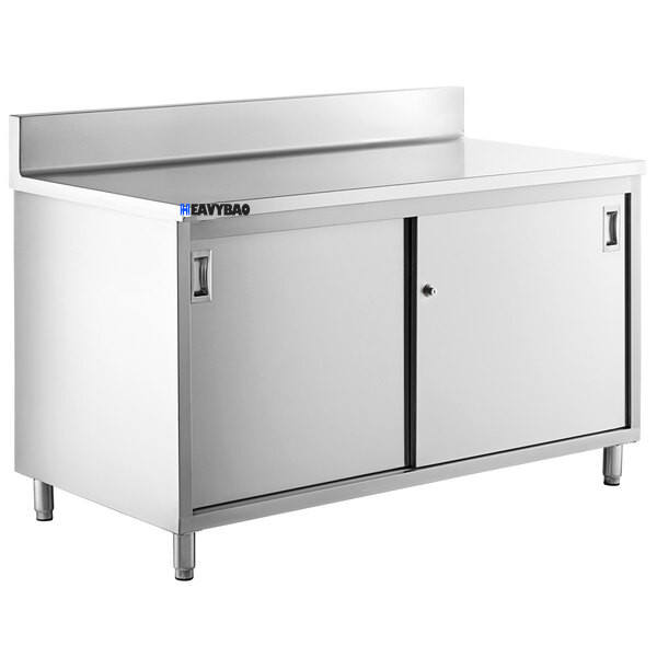 Heavybao Stainless Steel Enclosed Base Sliding Door Table With Adjustable Midshelf And Backsplash Kichen Table Bulk Orders