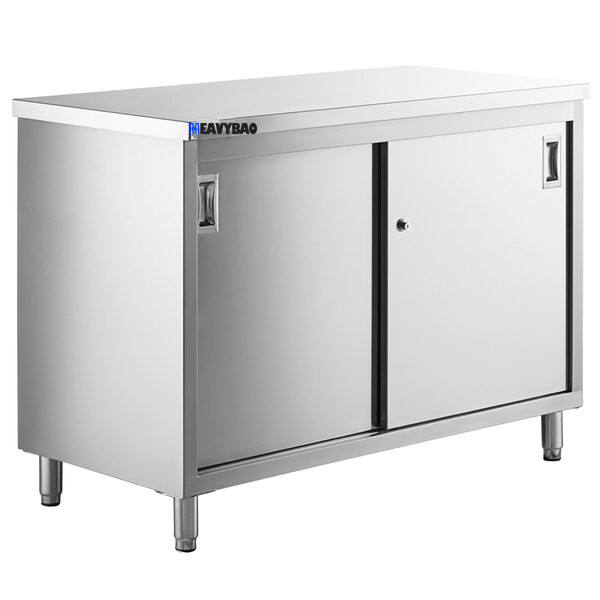 Heavybao Stainless Steel Enclosed Base Table With Sliding Doors And Adjustable Midshelf Restaurant Preparing Tables China Industrial Supplier Chain