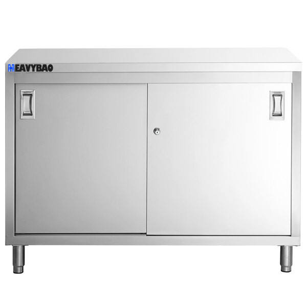 Heavybao Stainless Steel Enclosed Base Table With Sliding Doors And Adjustable Midshelf Restaurant Preparing Tables China Industrial Supplier Chain
