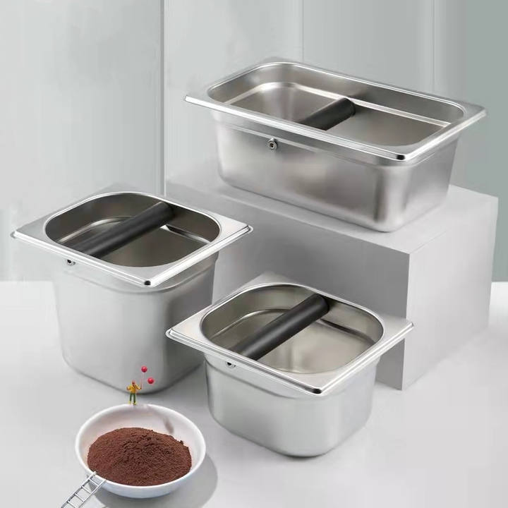 Heavybao Stainless Steel Espresso Coffee Knock Box With GN Pan Coffee Grounds Knock Box With Wooden Base Discount Factory