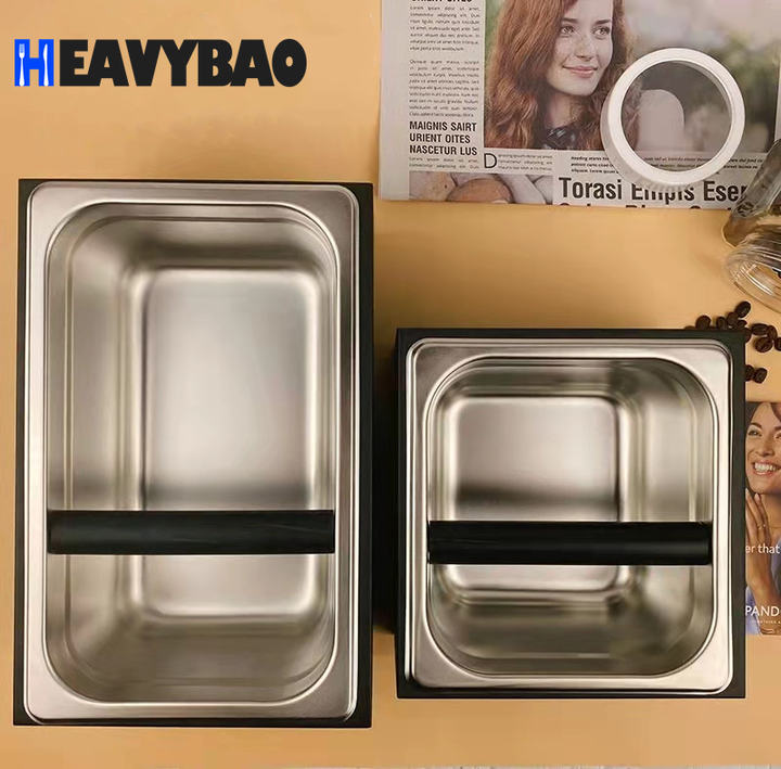 Heavybao Stainless Steel Espresso Coffee Knock Box With GN Pan Coffee Grounds Knock Box With Wooden Base Discount Factory