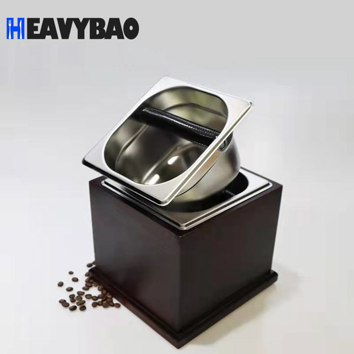 Heavybao Stainless Steel Espresso Coffee Knock Box With GN Pan Coffee Grounds Knock Box With Wooden Base Discount Factory