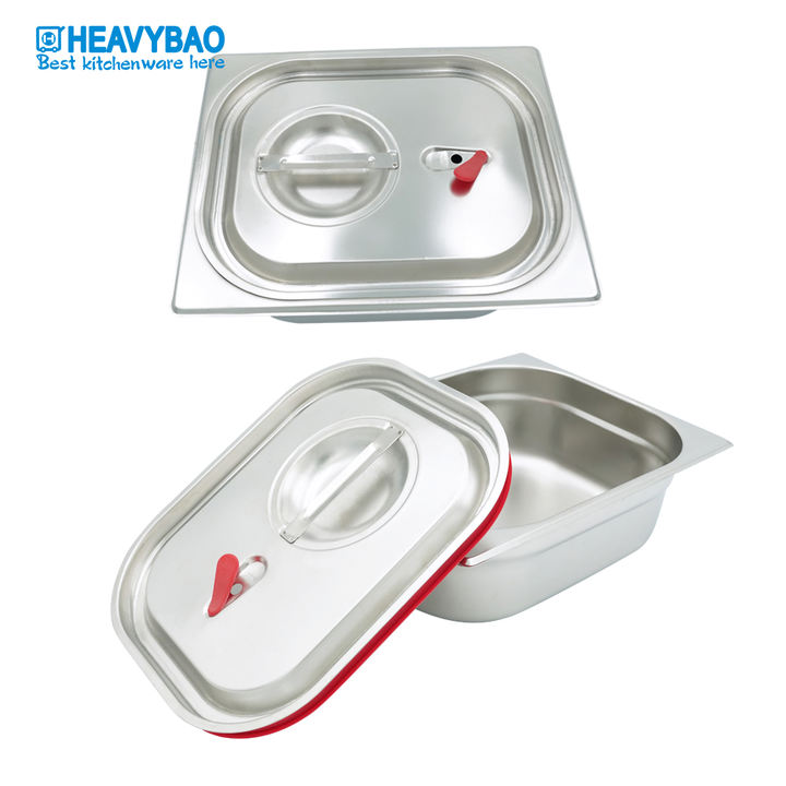 Heavybao Stainless Steel  Gastronome Container Anti-Jam Standard Hotel GN Food Pans Silicone Lid Factory to Consumer Operations