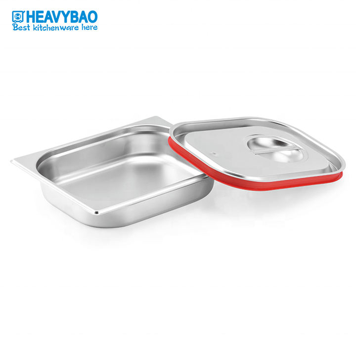 Heavybao Stainless Steel  Gastronome Container Anti-Jam Standard Hotel GN Food Pans Silicone Lid Factory to Consumer Operations