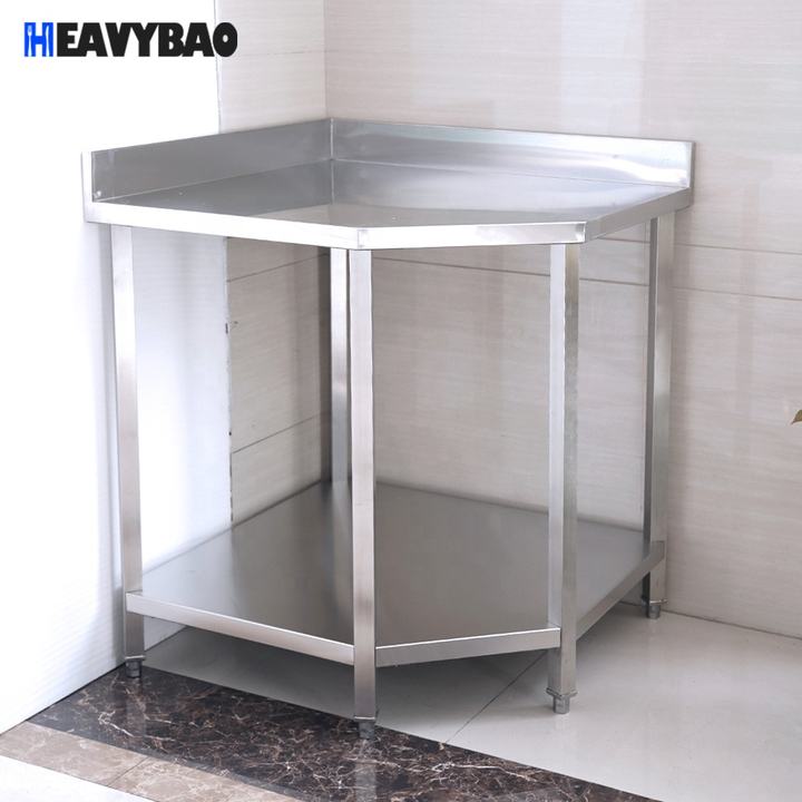 Heavybao Stainless Steel Restaurant Working Table Commercial Stainless Steel Restaurant Worktable Kitchen Corner Table