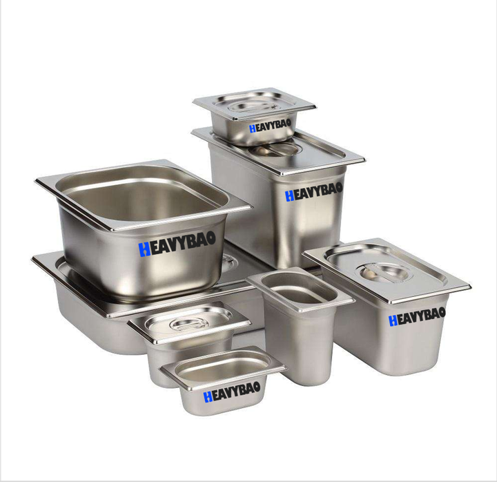 Heavybao Stainless Steel Steam Table Pan Stackable Catering Pan Anti Metal Food Pan for Hotel Restaurant Buffet Party Supplies