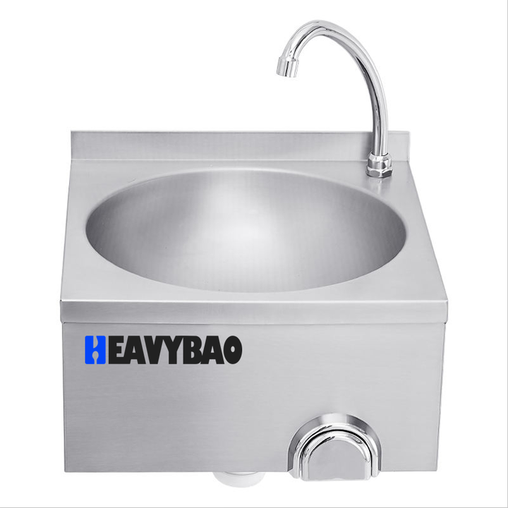 Heavybao Stainless Steel Wall Hung Knee Push Operated Sink Hand Wash Basin for Kitchen and Hospital Factory Wholesale
