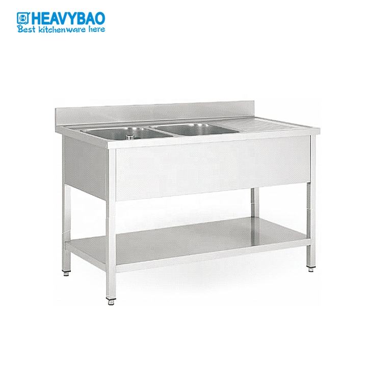 Heavybao Unique Commercial Double Stainless Steel Sink Table/Metal Kitchen Catering Sink Washing Basin China Factory