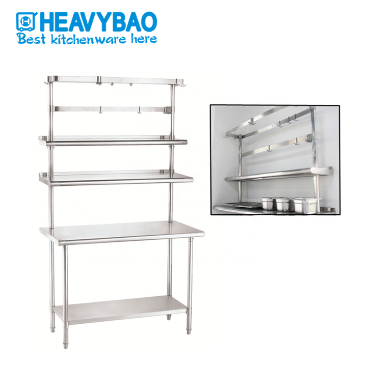 Heavybao Used Food Kitchen Work Table Knocked-down Lab Kitchen Stainless Steel Round Tube Work Table With Extra Shelf Industrial Supplier Supply
