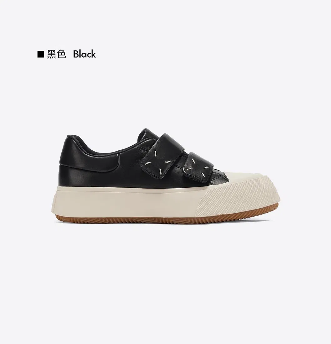 New Black and White Hemisphere Genuine Leather Sneakers for Women Thick Sole Casual White Shoes