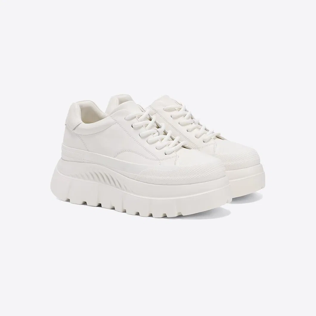 New Fashion Thick-Soled Casual Sneakers for Women Genuine Leather White Shoes with Skirt Bread Shoes