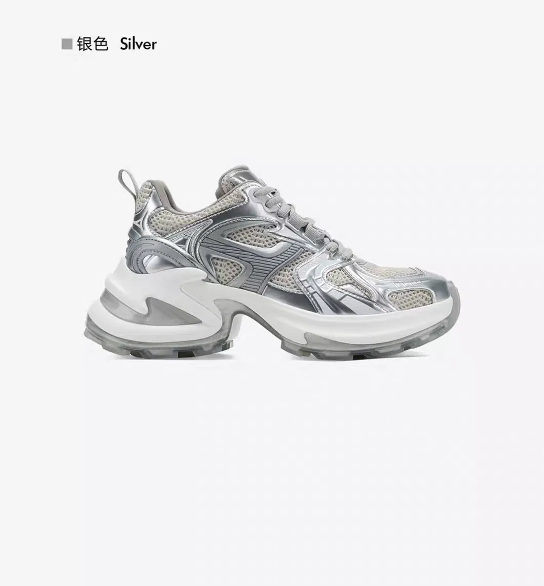 New Trendy Design Silver Women′s Thick Sole Casual Shoes Sneaker Shoes