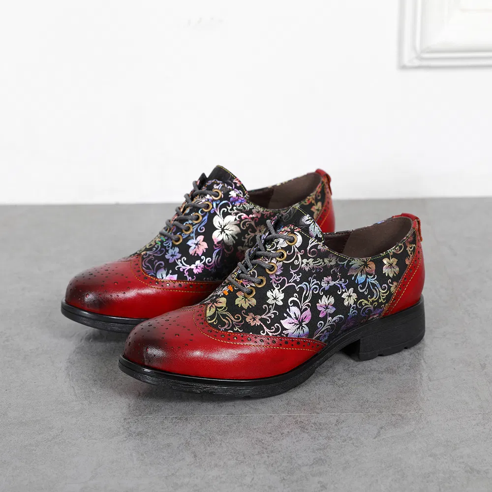 Colorful Pattern Embossed Lace up Shoes Genuine Leather Shoes