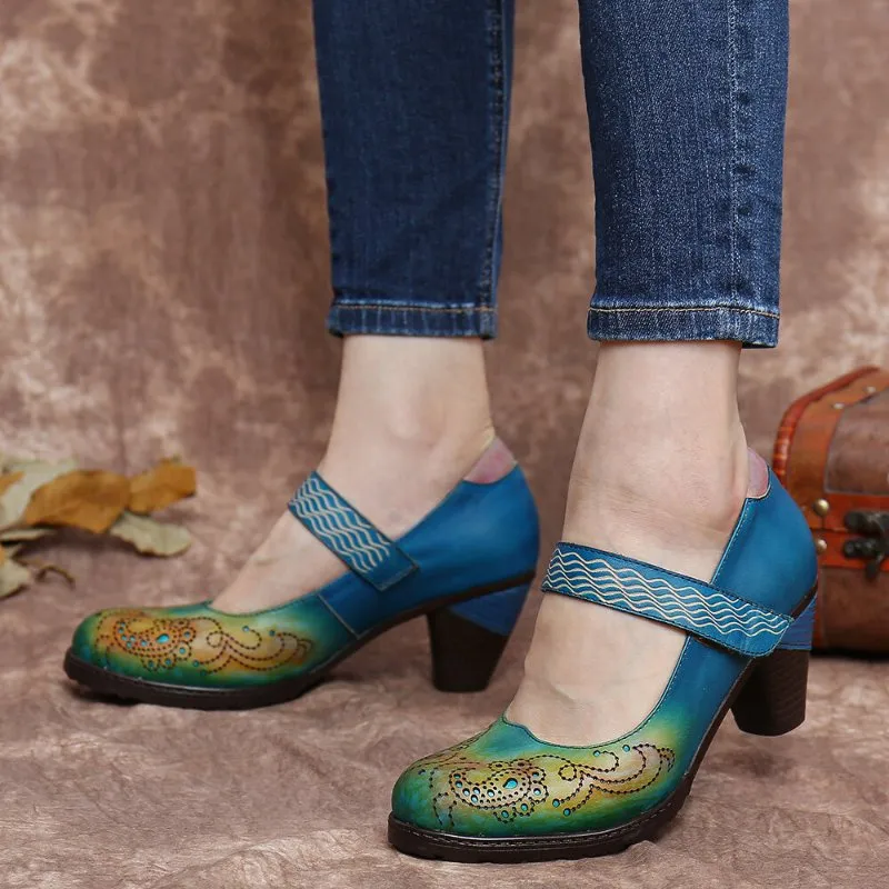 New Arrival Colorful Custom Shoes Women Cowhide Leather Heel Shoes