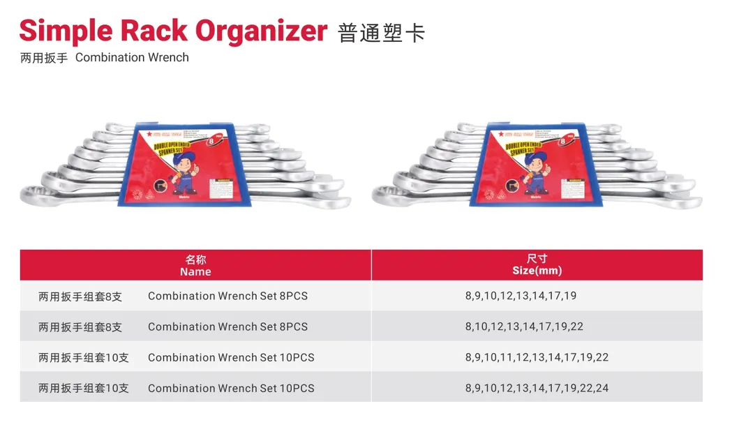 Factory Price Combination Spanner/Wrench Set with Rack Organizer