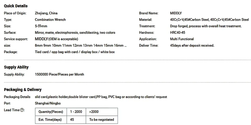 Middly Combination Wrench/Open-Ring Spanner, Matt Finish 22mm Cr-V