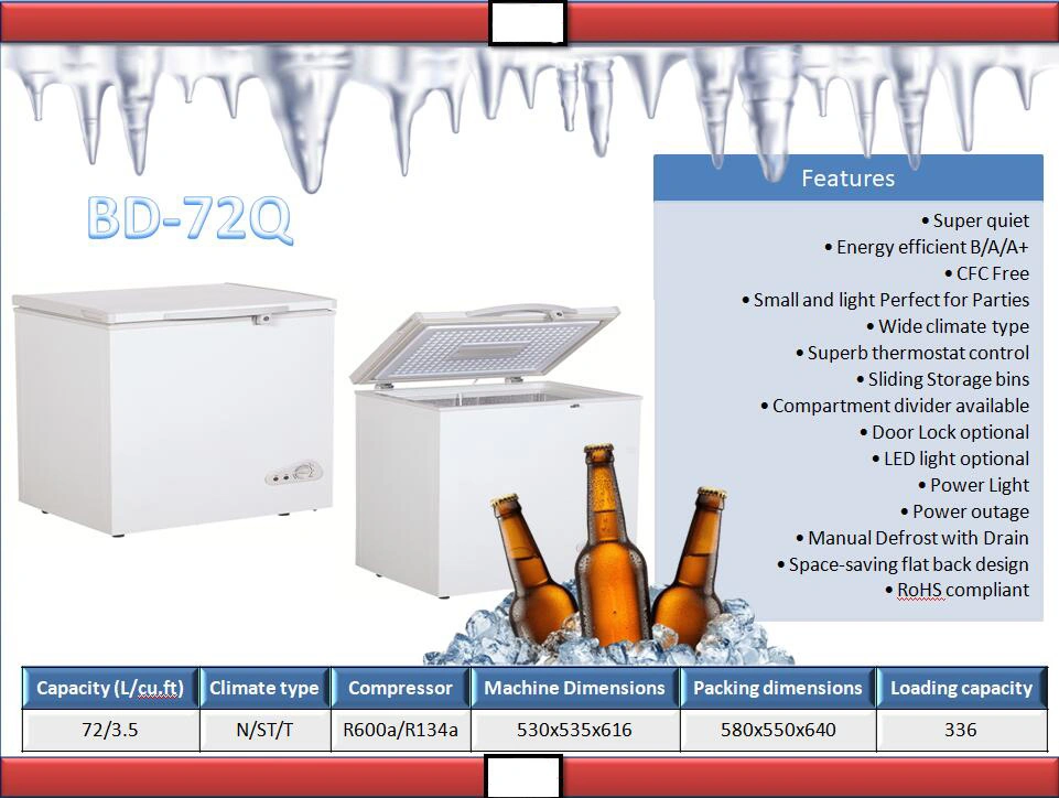 72L, 86L and 100L OEM Top Open Professional Refrigerator Chest Freezer with Different Color Wholesale Factory Price