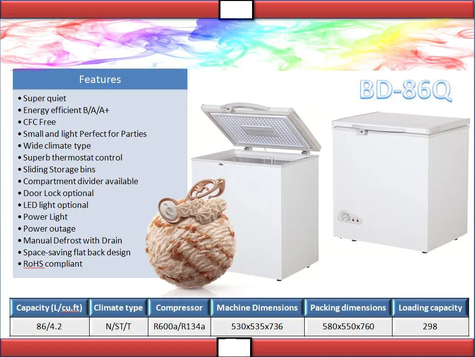 72L, 86L and 100L OEM Top Open Professional Refrigerator Chest Freezer with Different Color Wholesale Factory Price