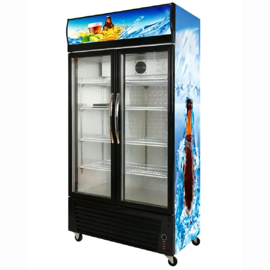 880L Large Capacity Commercial Double Doors Showcase Refrigerator