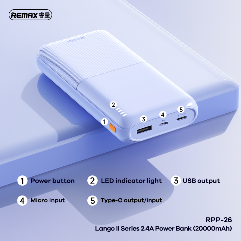 Remax Rpp-26 2.4A Power Bank 20000Mah Portable Charger Ultra Slim Powerbank