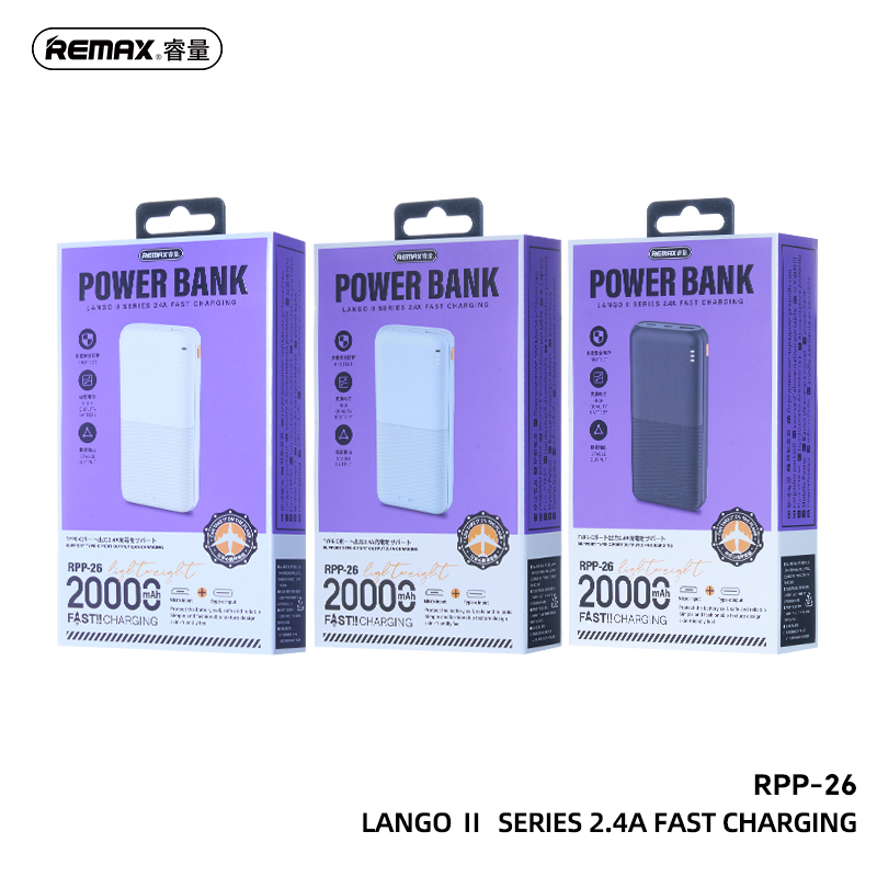 Remax Rpp-26 2.4A Power Bank 20000Mah Portable Charger Ultra Slim Powerbank