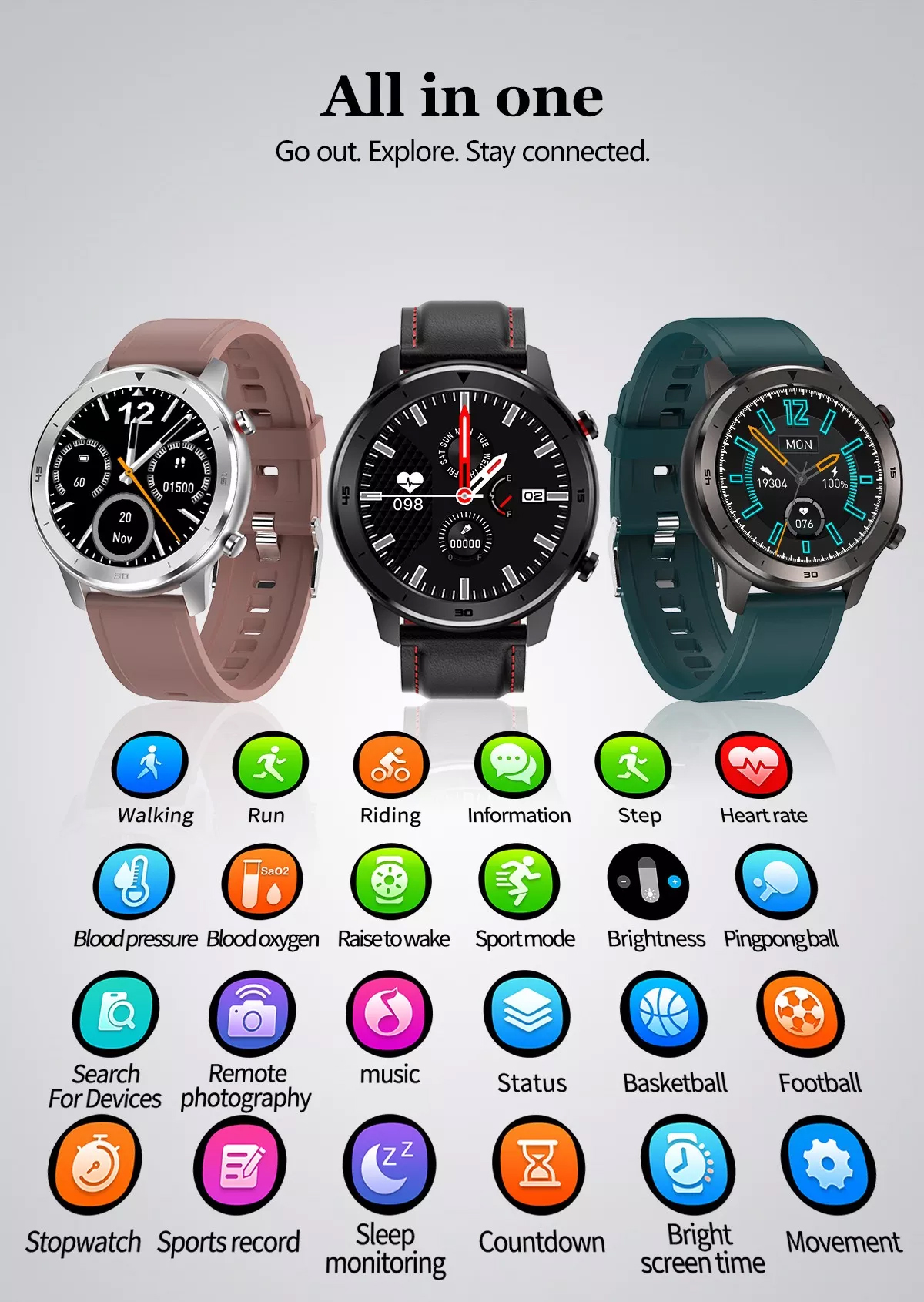 DT78 Smart Watch for Men IP68 Waterproof Full Touch Screen Smartwatch Fitness Tracker for Android IOS Phone Sports