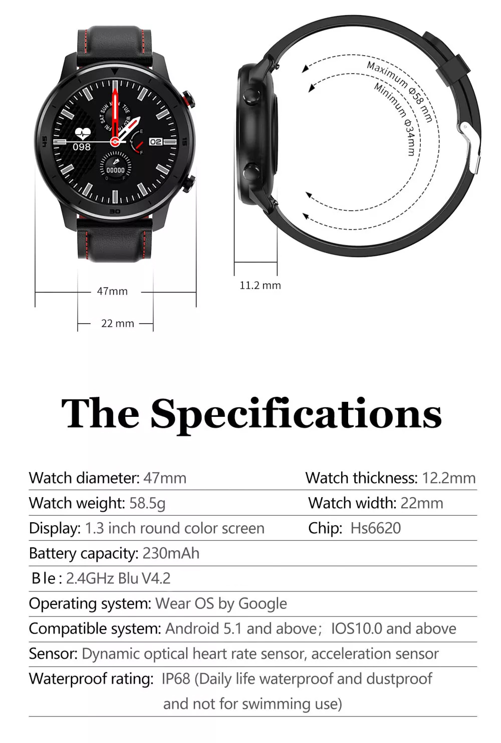 DT78 Smart Watch for Men IP68 Waterproof Full Touch Screen Smartwatch Fitness Tracker for Android IOS Phone Sports