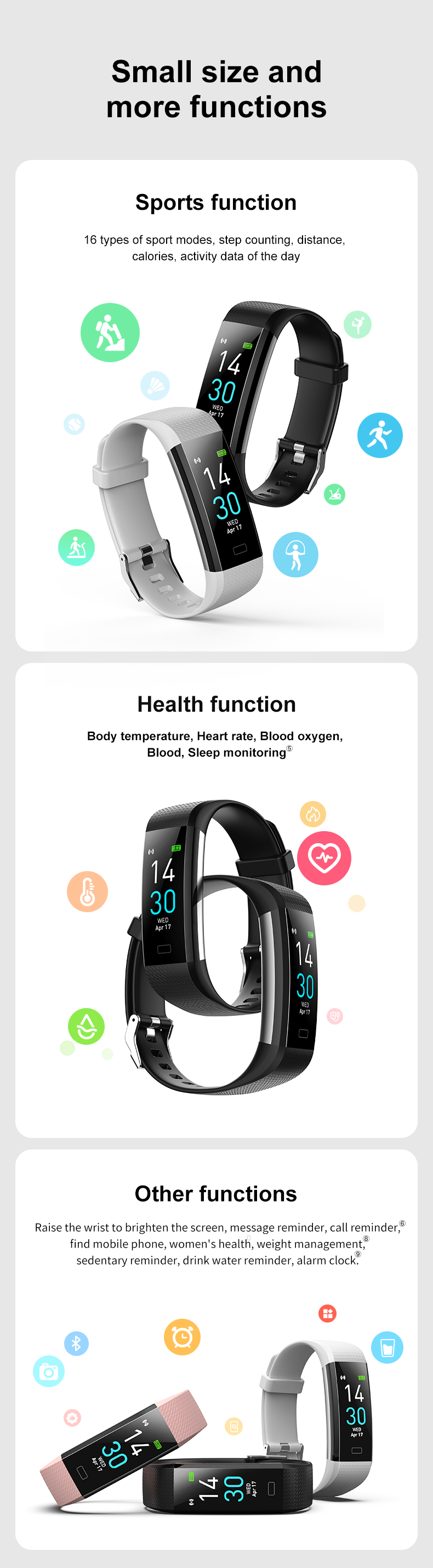 Fashion S5-3 Upgrade 105mAH Full Touch Screen Men Lady Smart Bracelet 10 Colors TPU Strap Sport Health Smart Watch